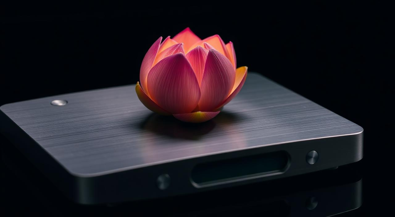 Lotus seed resting on a metallic scientific scale