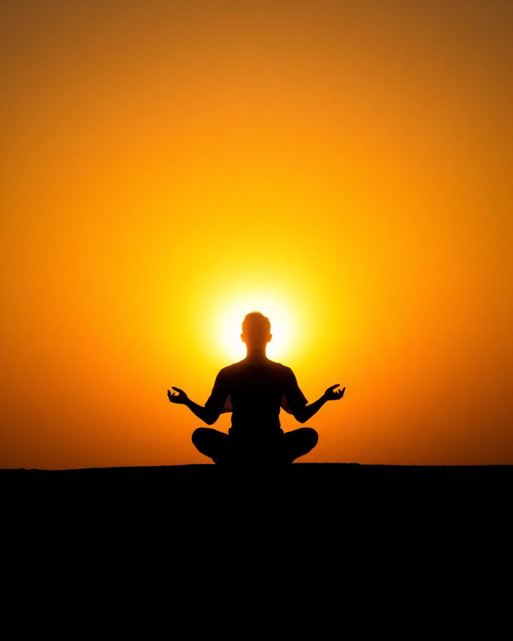 Silhouette of person meditating at sunrise