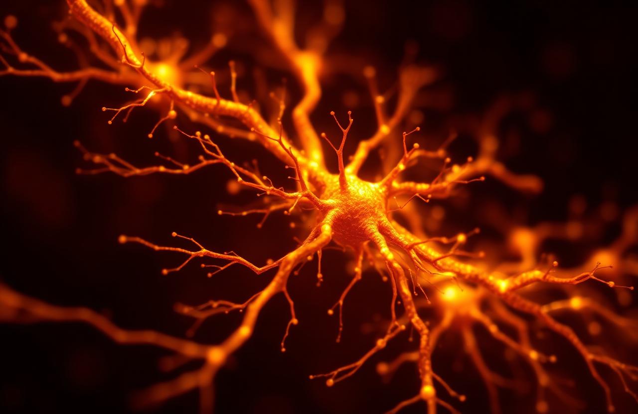 Neural network firing in warm light